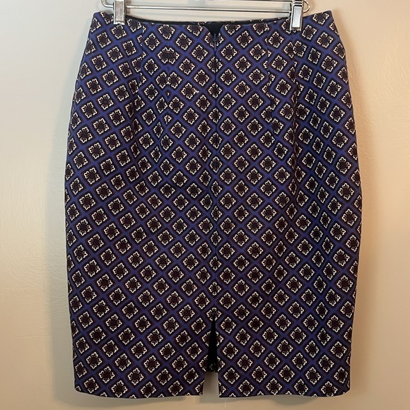 Express Blue with Red/White Geometric Print Lined Pencil Skirt Size 8 - Picture 2 of 13